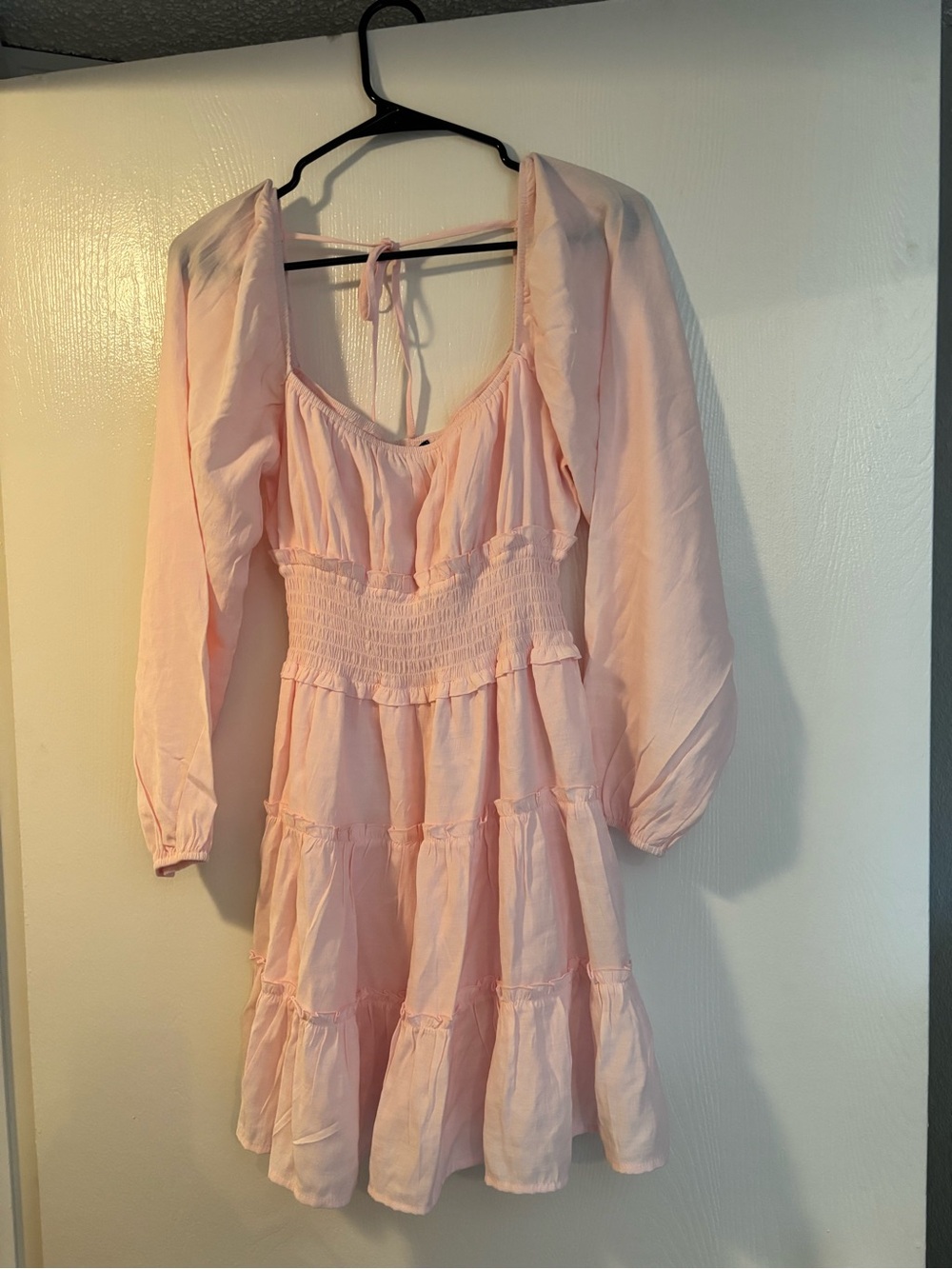 Trixxi Soft Pink Tiered Mini Dress with Smocked Waist